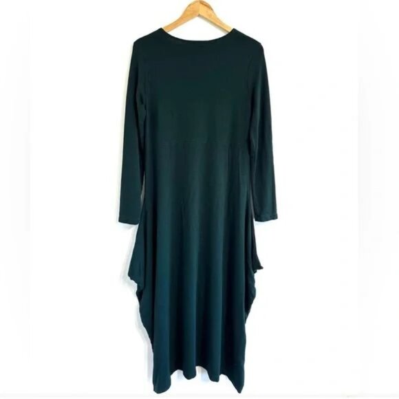 BRYN WALKER Chelsea Long DRESS XS Asymmetrical Draped Side Green Lagenlook NEW - Picture 5 of 6